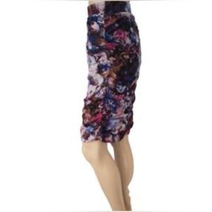 Cache Purple Floral Print Side Ruched Skirt Size 12